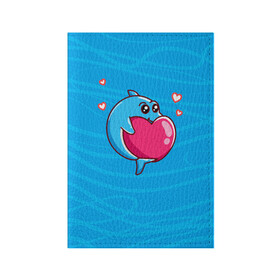 Обложка для паспорта матовая кожа с принтом Дельфин с сердечком в Курске, натуральная матовая кожа | размер 19,3 х 13,7 см; прозрачные пластиковые крепления | dolphin | дельфин | дельфинчик | море | морские | на голубом | с дельфином | с сердцем | сердечко
