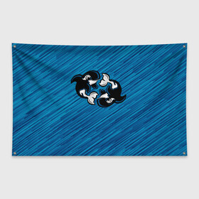 Флаг-баннер с принтом Две косатки в Курске, 100% полиэстер | размер 67 х 109 см, плотность ткани — 95 г/м2; по краям флага есть четыре люверса для крепления | whale | кит | косатка | косатки | на синем | с косатками
