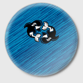 Значок с принтом Две косатки в Курске,  металл | круглая форма, металлическая застежка в виде булавки | whale | кит | косатка | косатки | на синем | с косатками