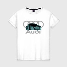 Женская футболка хлопок с принтом Audi в Курске, 100% хлопок | прямой крой, круглый вырез горловины, длина до линии бедер, слегка спущенное плечо | audi | auto | sport | авто | автомобили | автомобиль | автомобильные | бренд | внедорожники | легковые | марка | спорт