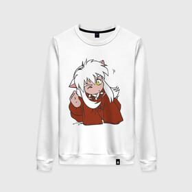 Женский свитшот хлопок с принтом Chibi Inuyasha в Курске, 100% хлопок | прямой крой, круглый вырез, на манжетах и по низу широкая трикотажная резинка  | anime | chibi | inuyasha | kitsune | youkai | аниме | ёкай | инуяша | кицуне | чиби