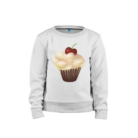 Детский свитшот хлопок с принтом Cupcake with cherry art в Курске, 100% хлопок | круглый вырез горловины, эластичные манжеты, пояс и воротник | Тематика изображения на принте: art | cherry | cooking | cupcake | vypichka | yummy | арт | вишня | вкусняшка | выпичка | кекс | кулинария