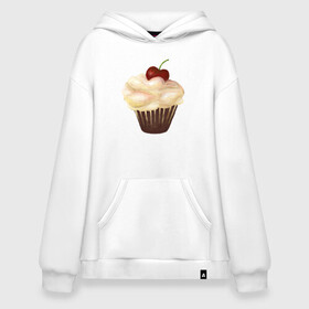 Худи SuperOversize хлопок с принтом Cupcake with cherry art в Курске, 70% хлопок, 30% полиэстер, мягкий начес внутри | карман-кенгуру, эластичная резинка на манжетах и по нижней кромке, двухслойный капюшон
 | art | cherry | cooking | cupcake | vypichka | yummy | арт | вишня | вкусняшка | выпичка | кекс | кулинария