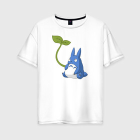 Женская футболка хлопок Oversize с принтом Chibi blue totoro в Курске, 100% хлопок | свободный крой, круглый ворот, спущенный рукав, длина до линии бедер
 | anime | chibi | hayao | miyazaki | neighbor | totoro | аниме | миядзаки | сосед | тоторо | хаяо | чиби