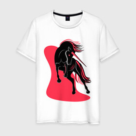 Мужская футболка хлопок с принтом ЧЕРНЫЙ ЕДИНОРОГ в Курске, 100% хлопок | прямой крой, круглый вырез горловины, длина до линии бедер, слегка спущенное плечо. | evil unicorn | единорог | красное и белое | черный единорог