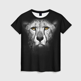 Женская футболка 3D с принтом Гепард в Курске, 100% полиэфир ( синтетическое хлопкоподобное полотно) | прямой крой, круглый вырез горловины, длина до линии бедер | animal | cheetah | wild | гепард | чернобелый