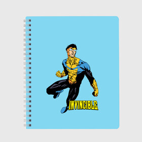 Тетрадь с принтом Invincible Неуязвимый в Курске, 100% бумага | 48 листов, плотность листов — 60 г/м2, плотность картонной обложки — 250 г/м2. Листы скреплены сбоку удобной пружинной спиралью. Уголки страниц и обложки скругленные. Цвет линий — светло-серый
 | Тематика изображения на принте: boy | cartoon | damien darkblood | hero | invincible | superhero | герой | марк грейсон | мультик | мультсериал | непобедимый | неуязвимый | персонаж | супергерой