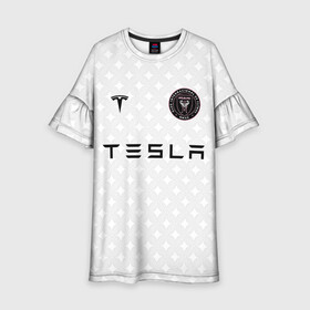 Детское платье 3D с принтом INTER MIAMI FC TESLA KIT в Курске, 100% полиэстер | прямой силуэт, чуть расширенный к низу. Круглая горловина, на рукавах — воланы | Тематика изображения на принте: championship | fc | football | footer | inter miami | soccer | socker | sport | европейская лига | майами | одежда | спорт | спортивный | униформа | футбол | футбольный клуб | чемпионат