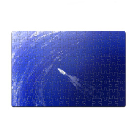 Головоломка Пазл магнитный 126 элементов с принтом Катер и море в Курске, полимерный материал с магнитным слоем | 126 деталей, размер изделия —  180*270 мм | арт | белый | иллюстрация | катер | море | плыть | принт | синий | фон
