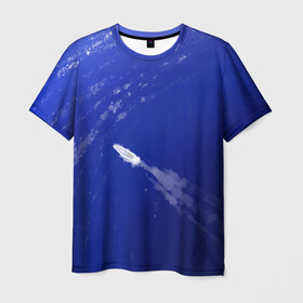 Мужская футболка 3D с принтом Катер и море в Курске, 100% полиэфир | прямой крой, круглый вырез горловины, длина до линии бедер | арт | белый | иллюстрация | катер | море | плыть | принт | синий | фон