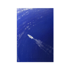 Обложка для паспорта матовая кожа с принтом Катер и море в Курске, натуральная матовая кожа | размер 19,3 х 13,7 см; прозрачные пластиковые крепления | арт | белый | иллюстрация | катер | море | плыть | принт | синий | фон