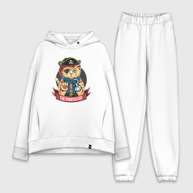 Женский костюм хлопок Oversize с принтом Кот пират в Курске,  |  | captain | cat | pirate | pirates | skull | капитан | кот | пират | череп