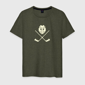 Мужская футболка хлопок с принтом Маска в Курске, 100% хлопок | прямой крой, круглый вырез горловины, длина до линии бедер, слегка спущенное плечо. | hockey | pixel art | вратарь | клюшки | пиксель арт | хоккей | хоккейная маска