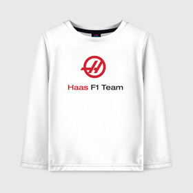 Детский лонгслив хлопок с принтом Haas F1 Team в Курске, 100% хлопок | круглый вырез горловины, полуприлегающий силуэт, длина до линии бедер | f1 | haas | грожан | магнуссен | мазепин | ф1 | феррари | формула 1 | хаас