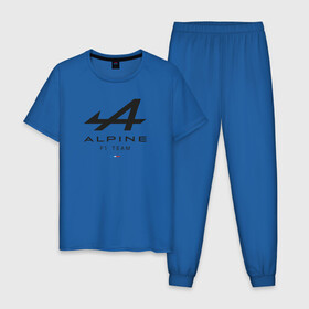 Мужская пижама хлопок с принтом Alpine F1 team в Курске, 100% хлопок | брюки и футболка прямого кроя, без карманов, на брюках мягкая резинка на поясе и по низу штанин
 | alpine | f1 | renault | team | рено | ф1 | фернандо алонсо | формула 1