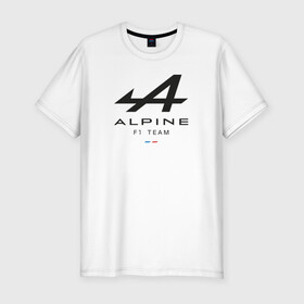 Мужская футболка хлопок Slim с принтом Alpine F1 team в Курске, 92% хлопок, 8% лайкра | приталенный силуэт, круглый вырез ворота, длина до линии бедра, короткий рукав | alpine | f1 | renault | team | рено | ф1 | фернандо алонсо | формула 1