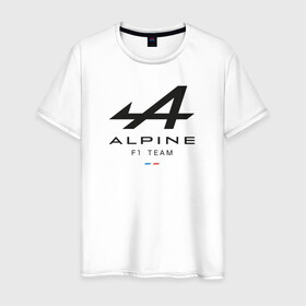 Мужская футболка хлопок с принтом Alpine F1 team в Курске, 100% хлопок | прямой крой, круглый вырез горловины, длина до линии бедер, слегка спущенное плечо. | alpine | f1 | renault | team | рено | ф1 | фернандо алонсо | формула 1