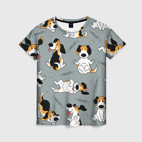 Женская футболка 3D с принтом Собаки Бигли в Курске, 100% полиэфир ( синтетическое хлопкоподобное полотно) | прямой крой, круглый вырез горловины, длина до линии бедер | dog | бигли | бигль | животные | пес | природа | собака | собаки | собакчка | собачки