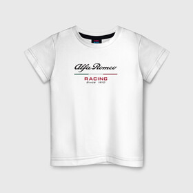 Детская футболка хлопок с принтом Alfa Romeo F1 Team в Курске, 100% хлопок | круглый вырез горловины, полуприлегающий силуэт, длина до линии бедер | alfa romeo | f1 | formula 1 | team | альфе ромео | антонио джовинации | кими райкконен | логотип | ф1 | формула 1