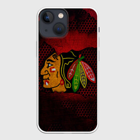 Чехол для iPhone 13 mini с принтом CHICAGO NHL в Курске,  |  | blackhawks | chicago | iron | logo | nhl | red | sport | usa | блэкхоукс | железо | логотип | нхл | сетка | спорт | сша | хоккей | чикаго