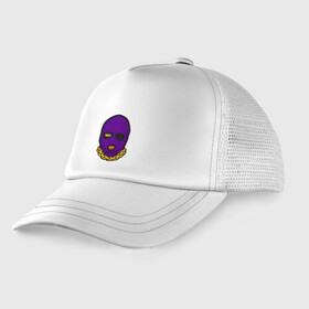 Детская кепка тракер с принтом DaBaby Purple Mask в Курске, Козырек - 100% хлопок. Кепка - 100% полиэстер, Задняя часть - сетка | универсальный размер, пластиковая застёжка | gangster | golden | mask | music | rappers