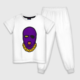 Детская пижама хлопок с принтом DaBaby Purple Mask в Курске, 100% хлопок |  брюки и футболка прямого кроя, без карманов, на брюках мягкая резинка на поясе и по низу штанин
 | Тематика изображения на принте: gangster | golden | mask | music | rappers