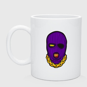 Кружка керамическая с принтом DaBaby Purple Mask в Курске, керамика | объем — 330 мл, диаметр — 80 мм. Принт наносится на бока кружки, можно сделать два разных изображения | Тематика изображения на принте: gangster | golden | mask | music | rappers