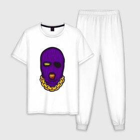 Мужская пижама хлопок с принтом DaBaby Purple Mask в Курске, 100% хлопок | брюки и футболка прямого кроя, без карманов, на брюках мягкая резинка на поясе и по низу штанин
 | Тематика изображения на принте: gangster | golden | mask | music | rappers