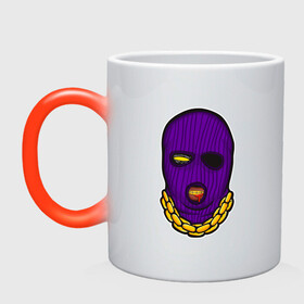 Кружка хамелеон с принтом DaBaby Purple Mask в Курске, керамика | меняет цвет при нагревании, емкость 330 мл | gangster | golden | mask | music | rappers