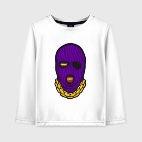 Детский лонгслив хлопок с принтом DaBaby Purple Mask в Курске, 100% хлопок | круглый вырез горловины, полуприлегающий силуэт, длина до линии бедер | Тематика изображения на принте: gangster | golden | mask | music | rappers