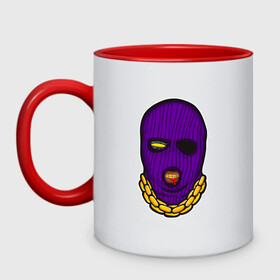 Кружка двухцветная с принтом DaBaby Purple Mask в Курске, керамика | объем — 330 мл, диаметр — 80 мм. Цветная ручка и кайма сверху, в некоторых цветах — вся внутренняя часть | Тематика изображения на принте: gangster | golden | mask | music | rappers
