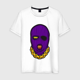 Мужская футболка хлопок с принтом DaBaby Purple Mask в Курске, 100% хлопок | прямой крой, круглый вырез горловины, длина до линии бедер, слегка спущенное плечо. | gangster | golden | mask | music | rappers