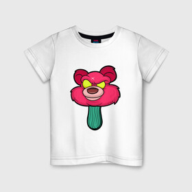 Детская футболка хлопок с принтом Розовый медведь в Курске, 100% хлопок | круглый вырез горловины, полуприлегающий силуэт, длина до линии бедер | Тематика изображения на принте: bears | ice cream | pinky | животные | мороженное