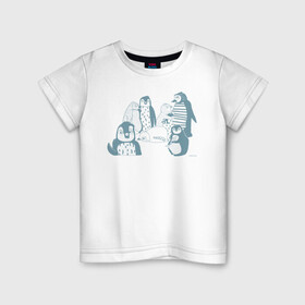 Детская футболка хлопок с принтом Пингвины в Курске, 100% хлопок | круглый вырез горловины, полуприлегающий силуэт, длина до линии бедер | emotions | fish | humor | penguins | winter | зима | пингвины | рыба | эмоции | юмор