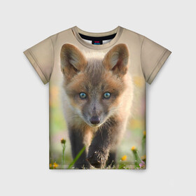 Детская футболка 3D с принтом Лисичка в Курске, 100% гипоаллергенный полиэфир | прямой крой, круглый вырез горловины, длина до линии бедер, чуть спущенное плечо, ткань немного тянется | fox | foxy | животное | звери | лиса | лисенок | лисичка | милая | рыжая | фокс