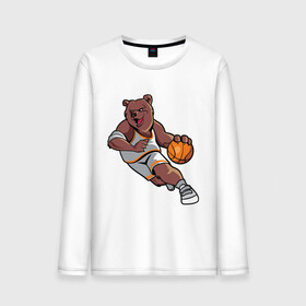 Мужской лонгслив хлопок с принтом Медведь в Курске, 100% хлопок |  | art | ball | basketball | bear | sport | арт | баскетбол | медведь | мишка | мяч | спорт