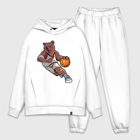Мужской костюм хлопок OVERSIZE с принтом Медведь в Курске,  |  | art | ball | basketball | bear | sport | арт | баскетбол | медведь | мишка | мяч | спорт