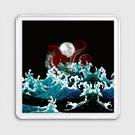 Магнит 55*55 с принтом Корабль на Волнах | Кракен в Курске, Пластик | Размер: 65*65 мм; Размер печати: 55*55 мм | animal | beast | kraken | monster | moon | ocean | octopus | sea | ship | water | waves | вода | волны | животные | звери | корабль | кракен | луна | монстр | море | океан | осьминог | рыбы | щупальца