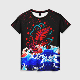Женская футболка 3D с принтом Кровавый Кракен Монстр в Курске, 100% полиэфир ( синтетическое хлопкоподобное полотно) | прямой крой, круглый вырез горловины, длина до линии бедер | animal | beast | blood | drops | kraken | monster | ocean | octopus | sea | water | waves | брызги | вода | волны | животные | звери | капли | кракен | кровь | монстр | море | океан | осьминог | рыбы | щупальца