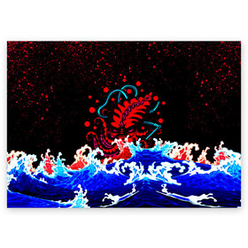 Поздравительная открытка с принтом Кровавый Кракен Монстр в Курске, 100% бумага | плотность бумаги 280 г/м2, матовая, на обратной стороне линовка и место для марки
 | Тематика изображения на принте: animal | beast | blood | drops | kraken | monster | ocean | octopus | sea | water | waves | брызги | вода | волны | животные | звери | капли | кракен | кровь | монстр | море | океан | осьминог | рыбы | щупальца