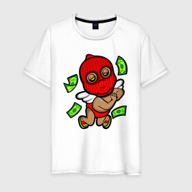 Мужская футболка хлопок с принтом Денежная фея в Курске, 100% хлопок | прямой крой, круглый вырез горловины, длина до линии бедер, слегка спущенное плечо. | gangster | glo gang | money | music | red mask | фея