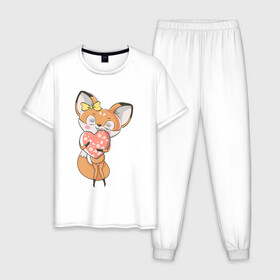 Мужская пижама хлопок с принтом Лисица с сердечком в Курске, 100% хлопок | брюки и футболка прямого кроя, без карманов, на брюках мягкая резинка на поясе и по низу штанин
 | fox | foxy | животное | звери | лиса | лисенок | лисичка | милая | рыжая | фокс