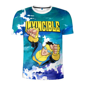 Мужская футболка 3D спортивная с принтом Invincible Mark Grayson в Курске, 100% полиэстер с улучшенными характеристиками | приталенный силуэт, круглая горловина, широкие плечи, сужается к линии бедра | invincible | mark grayson | летит | марк грейсон | мультсериал | небо | неуязвимый | облака | супергерой