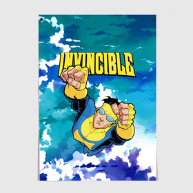 Постер с принтом Invincible Mark Grayson в Курске, 100% бумага
 | бумага, плотность 150 мг. Матовая, но за счет высокого коэффициента гладкости имеет небольшой блеск и дает на свету блики, но в отличии от глянцевой бумаги не покрыта лаком | invincible | mark grayson | летит | марк грейсон | мультсериал | небо | неуязвимый | облака | супергерой