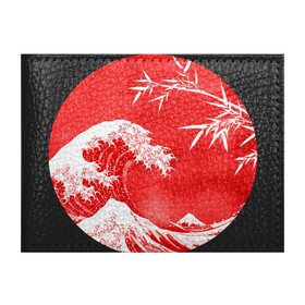 Обложка для студенческого билета с принтом Волна в Канагаве в Курске, натуральная кожа | Размер: 11*8 см; Печать на всей внешней стороне | Тематика изображения на принте: аниме | бамбук | большая волна в канагаве | волна | красный | солнце | япония
