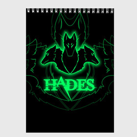 Скетчбук с принтом Hades в Курске, 100% бумага
 | 48 листов, плотность листов — 100 г/м2, плотность картонной обложки — 250 г/м2. Листы скреплены сверху удобной пружинной спиралью | Тематика изображения на принте: hades | roguelike | бесконечные круги ада | волки | зелёные | компьютерная игра | светящиеся | эмблема