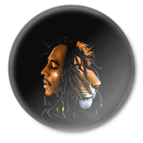 Значок с принтом БОБ МАРЛИ в Курске,  металл | круглая форма, металлическая застежка в виде булавки | Тематика изображения на принте: bob | face | jamaica | lion | marley | reggae | боб | дреды | лев | лицо | марли | музыка | портрет | регги | ямайка