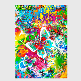 Скетчбук с принтом ЯРКИЕ КРАСКИ в Курске, 100% бумага
 | 48 листов, плотность листов — 100 г/м2, плотность картонной обложки — 250 г/м2. Листы скреплены сверху удобной пружинной спиралью | Тематика изображения на принте: butterfly | color | flower | rainbow | summer | бабочки | брызги | краски | лето | радуга | цвета | цветы