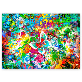 Поздравительная открытка с принтом ЯРКИЕ КРАСКИ в Курске, 100% бумага | плотность бумаги 280 г/м2, матовая, на обратной стороне линовка и место для марки
 | Тематика изображения на принте: butterfly | color | flower | rainbow | summer | бабочки | брызги | краски | лето | радуга | цвета | цветы