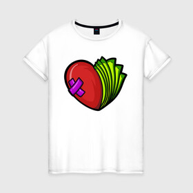 Женская футболка хлопок с принтом Деньги или Любовь в Курске, 100% хлопок | прямой крой, круглый вырез горловины, длина до линии бедер, слегка спущенное плечо | love | влюбленным | деньги | любовь | расставание